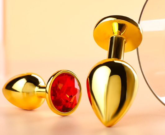 Phích inox cắm hậu môn vàng đính đá tinh tế, dụng cụ BDSM